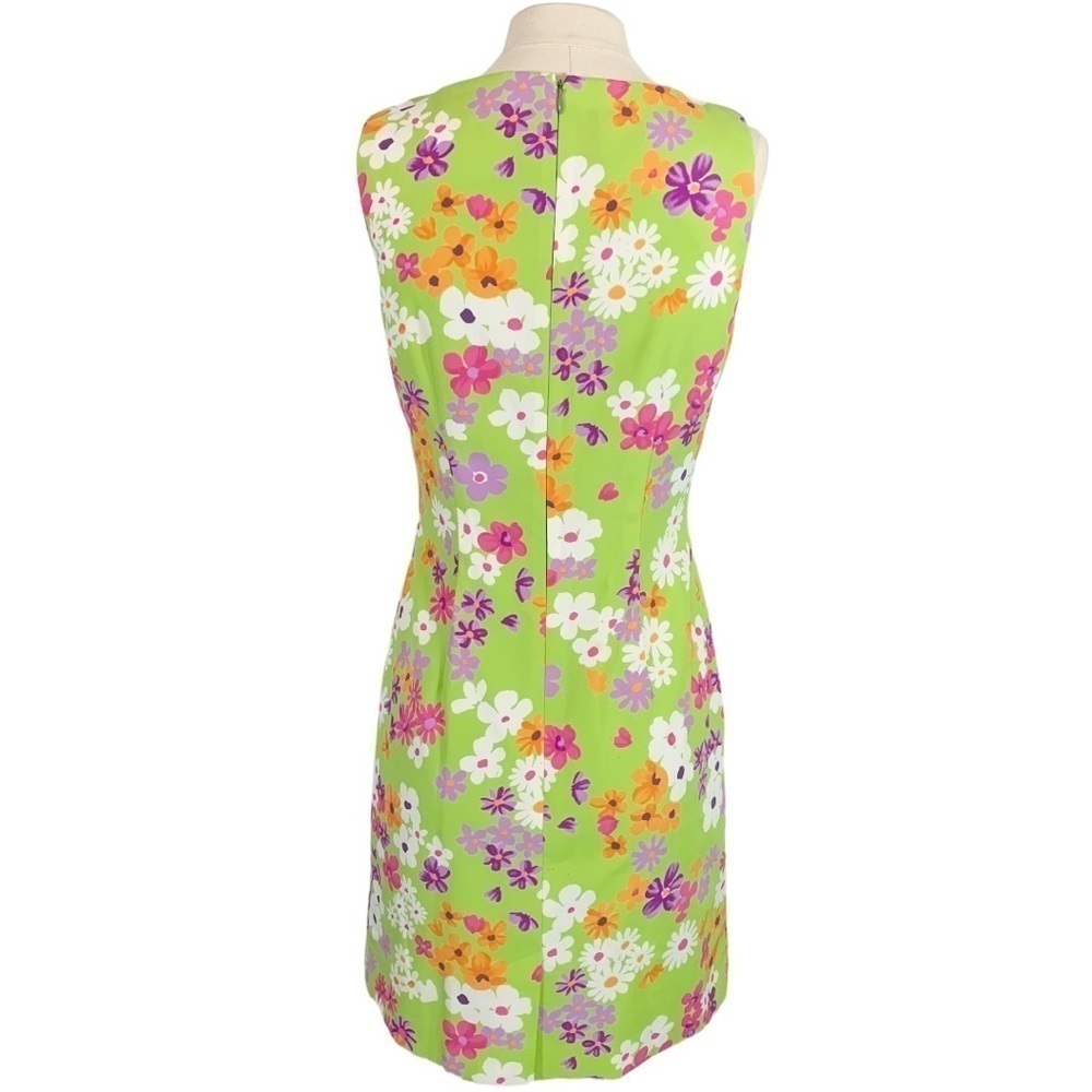 Vintage Barani Y2k Sleeveless Mini Dress Green Floral Print Size 4 - Picture 4 of 8